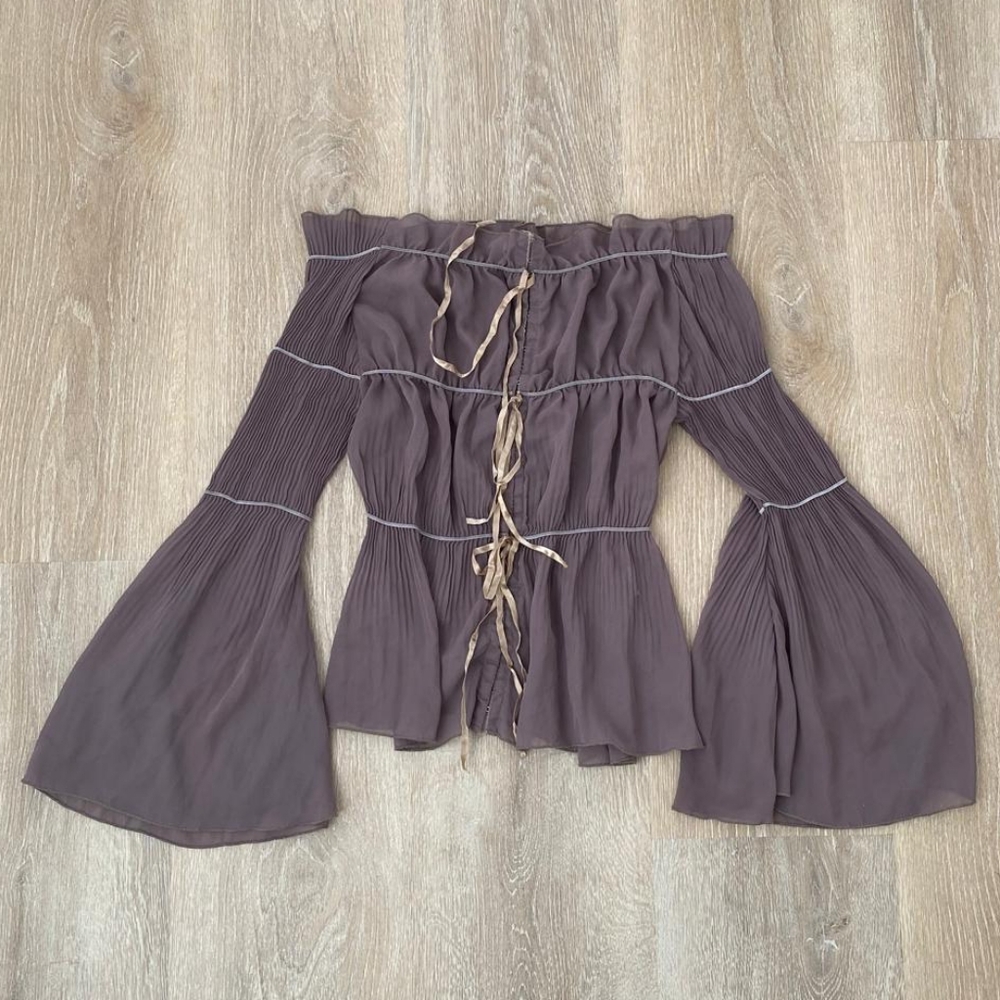 Renfaire Fantasy Elegant Brown Off-Shoulder Women's Top - Picture 4 of 10